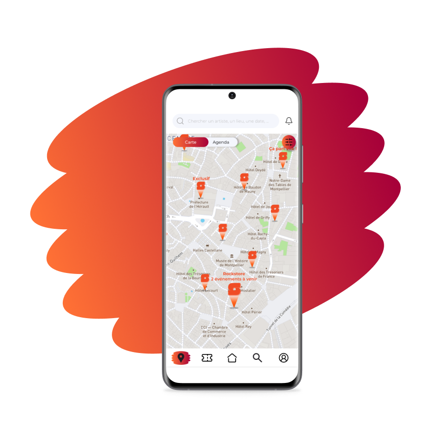 Mockups de la carte interactive des concerts et événements musicaux autour de chez soi